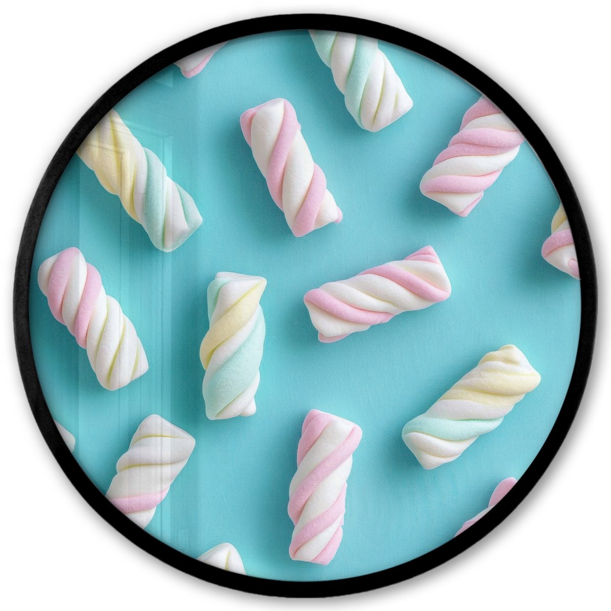 FrameYourWall Poster in lijst Rond - Fotolijst 40x40 cm - Posters - Spekjes - Pastel - Snoep - Blauw - Ronde posterlijst zwart - Decoratie - Wanddecoratie woonkamer - Muurdecoratie slaapkamer