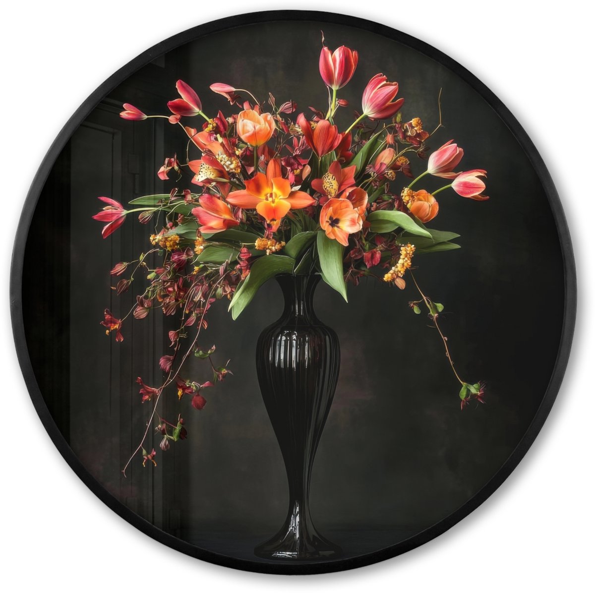 FrameYourWall Poster in lijst Rond - Fotolijst 80x80 cm - Posters - Sierlijk - Boeket - Vaas - Ronde posterlijst zwart - Decoratie - Wanddecoratie woonkamer - Muurdecoratie slaapkamer Boeket - Bloemen 5