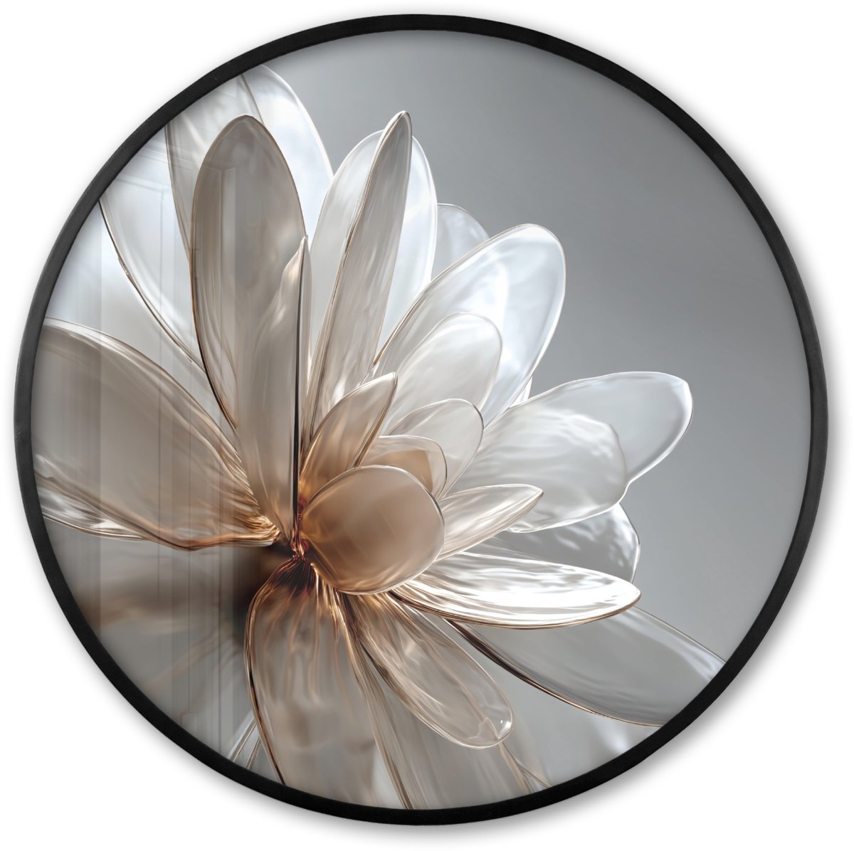 FrameYourWall Poster in lijst Rond - Fotolijst 80x80 cm - Posters - Bloem - Wit - Neutraal - Ronde posterlijst zwart - Decoratie - Wanddecoratie woonkamer - Muurdecoratie slaapkamer