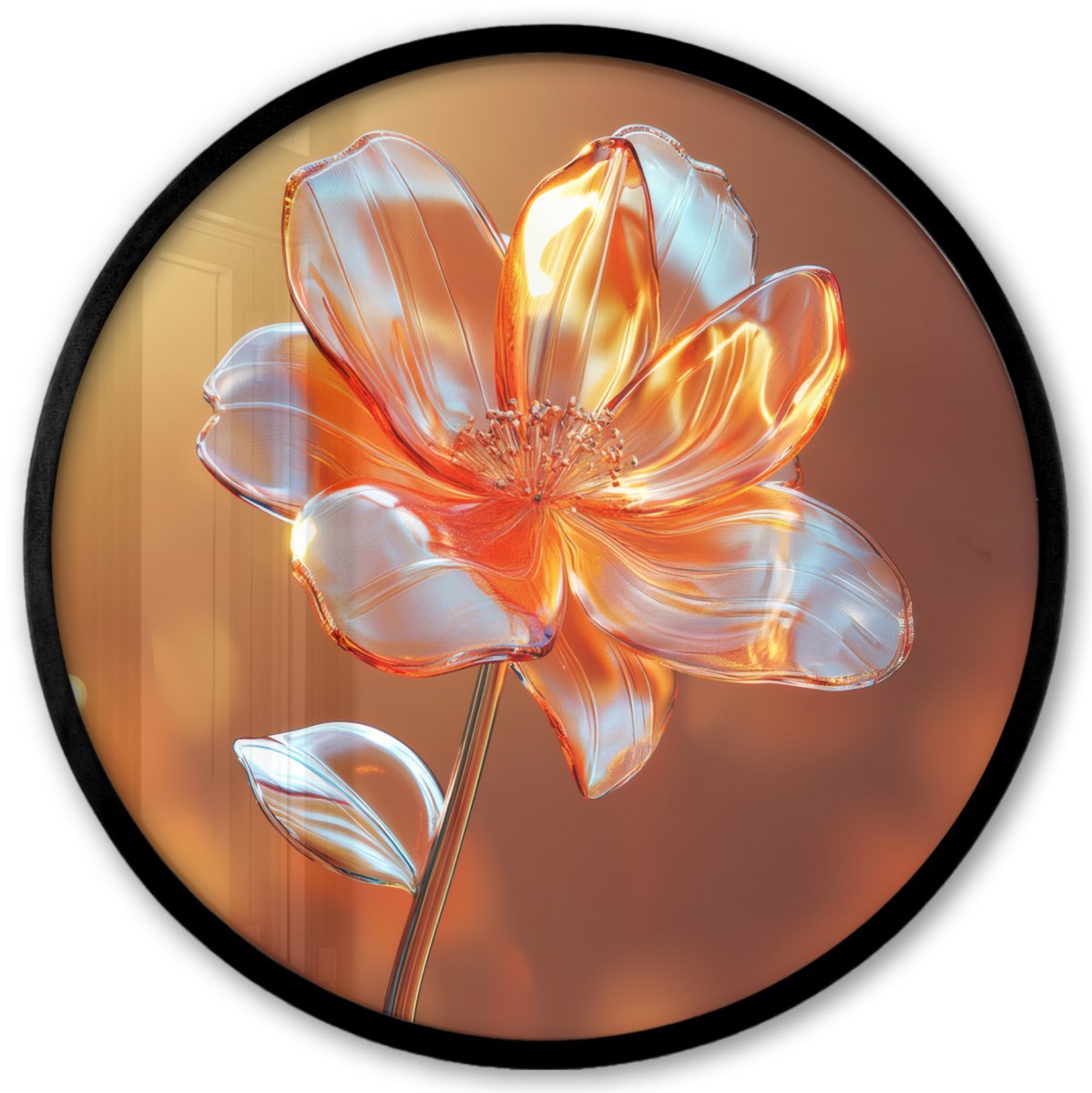 FrameYourWall Poster in lijst Rond - Fotolijst 40x40 cm - Posters - Glazen - Bloem - Zonlicht - Ronde posterlijst zwart - Decoratie - Wanddecoratie woonkamer - Muurdecoratie slaapkamer
