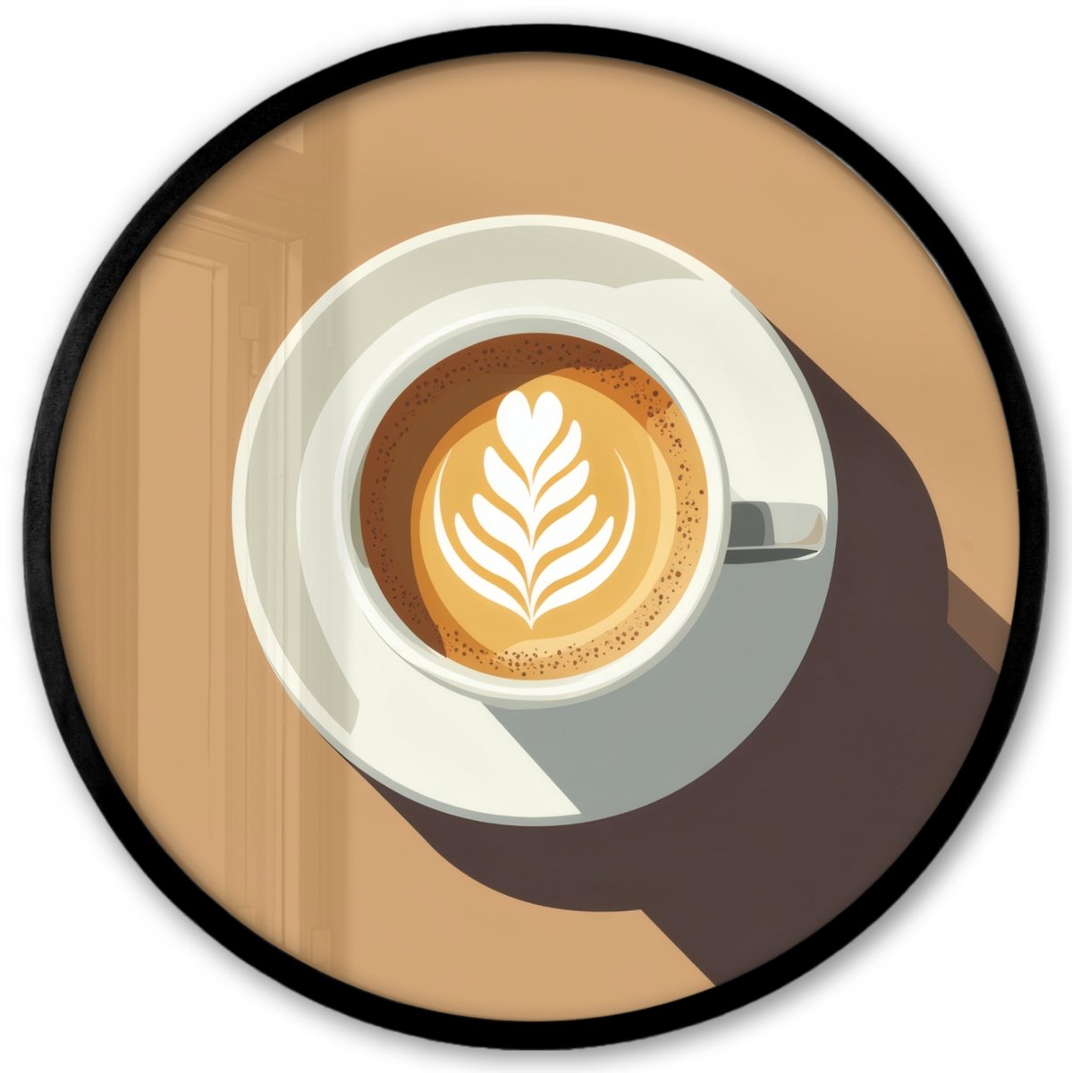 FrameYourWall Poster in lijst Rond - Fotolijst 40x40 cm - Posters - Cappuccino - Kop - Schotel - Minimalitisch - Ronde posterlijst zwart - Decoratie - Wanddecoratie woonkamer - Muurdecoratie slaapkamer Cappuccino - Kopje
