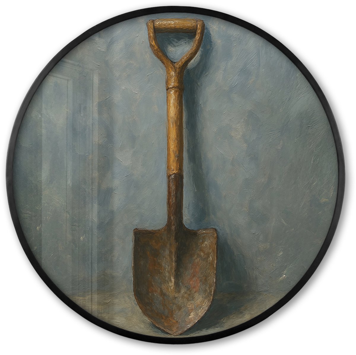 FrameYourWall Poster in lijst Rond - Fotolijst 60x60 cm - Posters - Schep - Gereedschap - Schilderij - Ronde posterlijst zwart - Decoratie - Wanddecoratie woonkamer - Muurdecoratie slaapkamer Multicolor