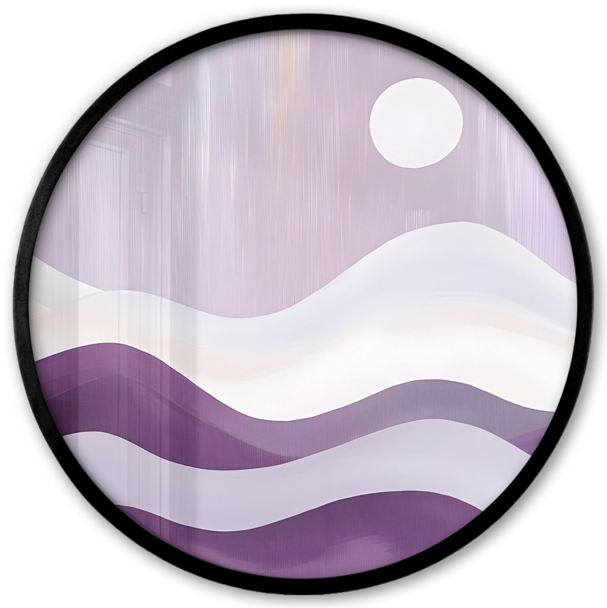 FrameYourWall Poster in lijst Rond - Fotolijst 40x40 cm - Posters - Golven - Heuvels - Abstract - Paars - Ronde posterlijst zwart - Decoratie - Wanddecoratie woonkamer - Muurdecoratie slaapkamer Golven - Abstract