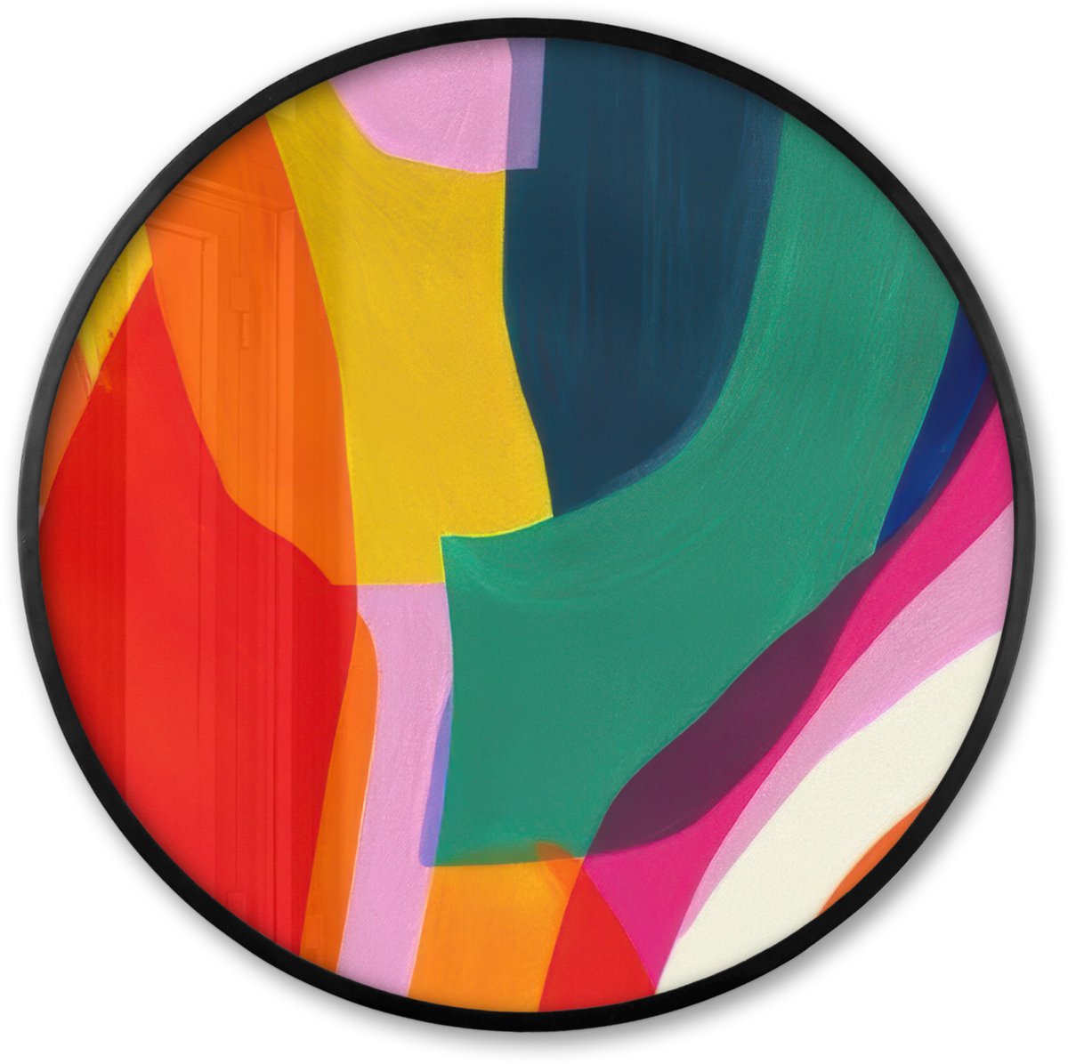 FrameYourWall Poster in lijst Rond - Fotolijst 60x60 cm - Posters - Vormen - Golvend - Abstract - Felroze - Ronde posterlijst zwart - Decoratie - Wanddecoratie woonkamer - Muurdecoratie slaapkamer