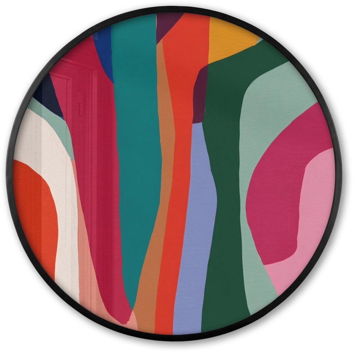FrameYourWall Poster in lijst Rond - Fotolijst 60x60 cm - Posters - Vormen - Bochten - Kleurrijk - Abstract - Ronde posterlijst zwart - Decoratie - Wanddecoratie woonkamer - Muurdecoratie slaapkamer Abstract - Kleurrijk - Golven