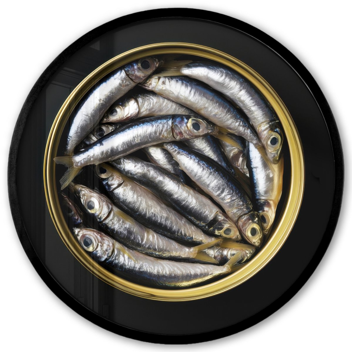 FrameYourWall Poster in lijst Rond - Fotolijst 40x40 cm - Posters - Sardines - Vissen - Rond - Zwart - Ronde posterlijst zwart - Decoratie - Wanddecoratie woonkamer - Muurdecoratie slaapkamer