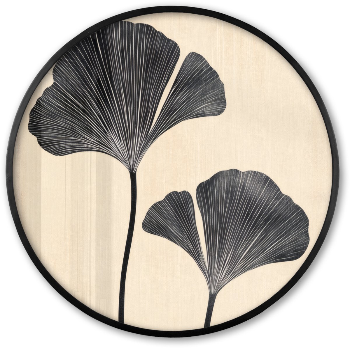 FrameYourWall Poster in lijst Rond - Fotolijst 80x80 cm - Posters - Bladeren - Minimalistisch - Zwart - Ronde posterlijst zwart - Decoratie - Wanddecoratie woonkamer - Muurdecoratie slaapkamer