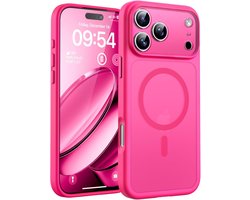 Hoesje Geschikt voor Apple iPhone 17 Pro Max - Millitaire - Anti-vingerafdruk - Geschikt voor Mag - Volledige Camerabescherming - Schokbestendig - Dun - Matte Back Cover Hoesje - Hot Pink