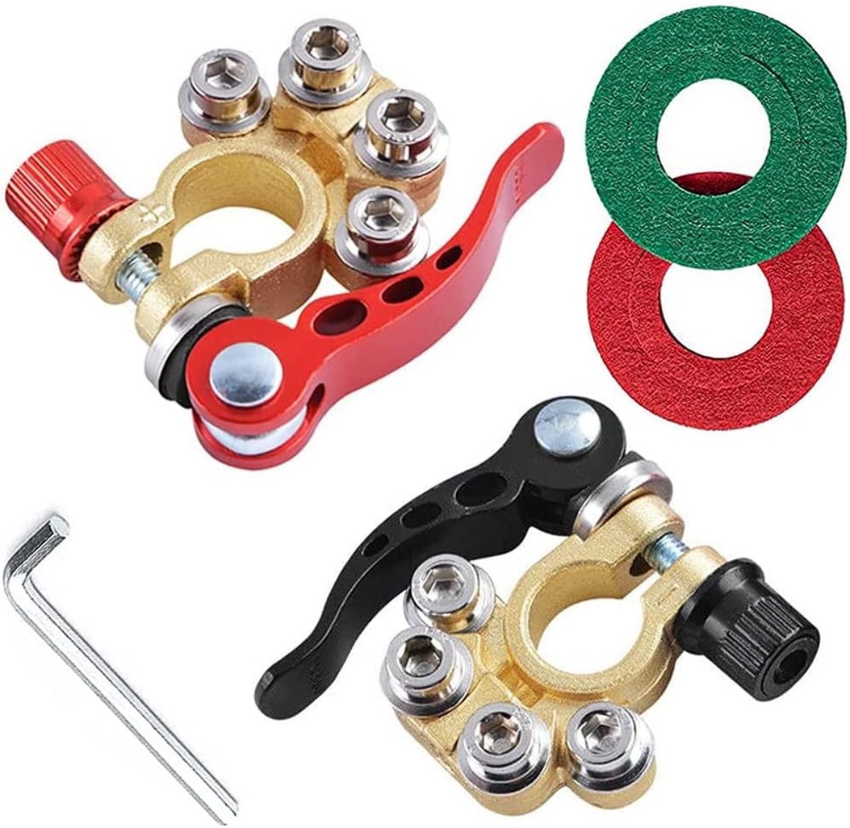 EXCITAT Accuklemmen 2V - Accuklemmen voor auto's - 12V snelspanklemmen - Stevige accuklemmen - Messing - Geschikt voor auto's, vrachtwagens, boten, stacaravans - 2 stuks