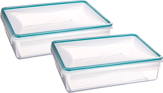 Boîte de conservation 5Five TRITON - 2x - Couvercle avec clips latéraux - Plastique - Hermétique - 25 x 18 x 7 cm - 2200 ml - Transparent/Bleu