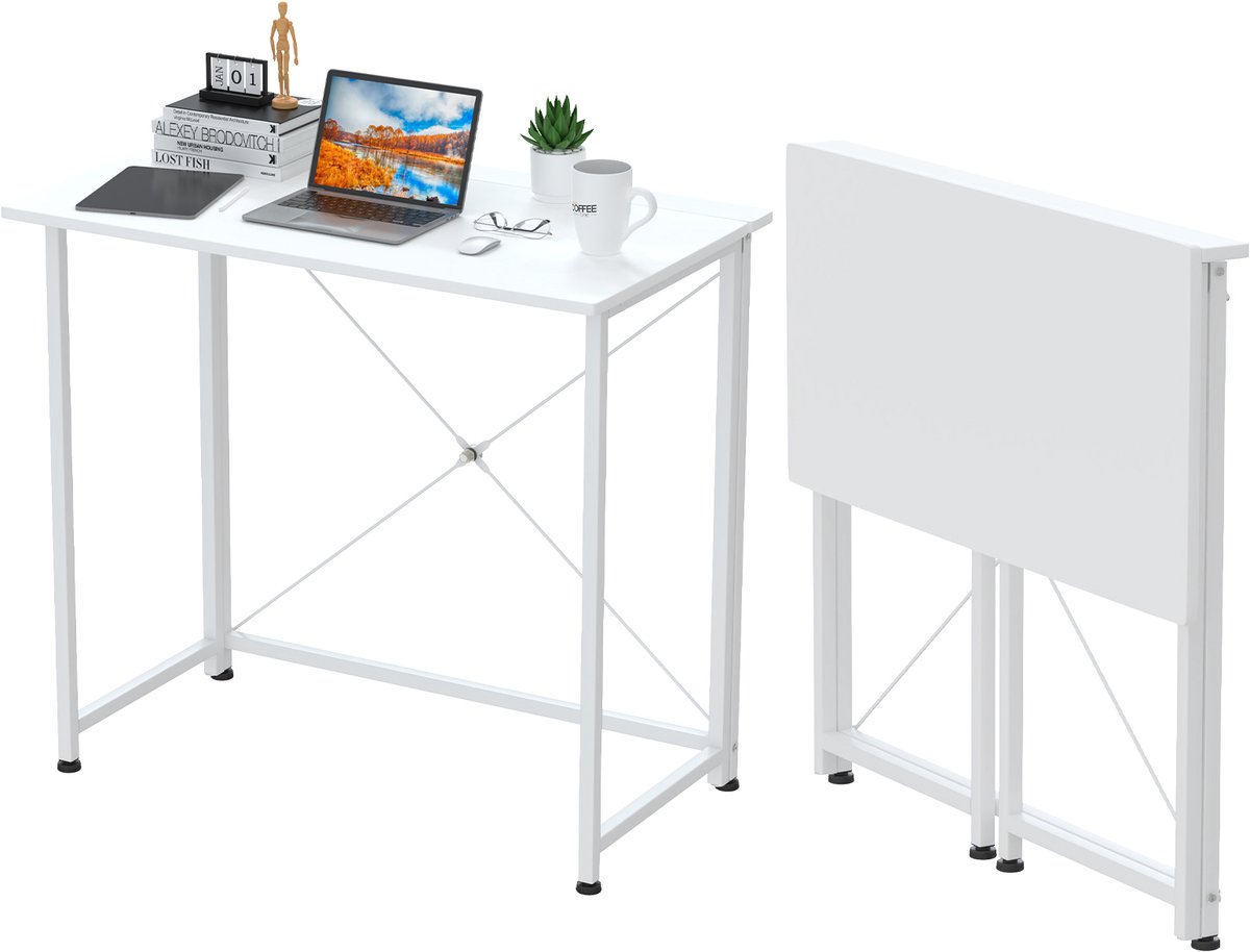 PIPIPOXER Opvouwbare Tafel - Bureau Kantoortafel Computertafel 80x45x74cm Wit