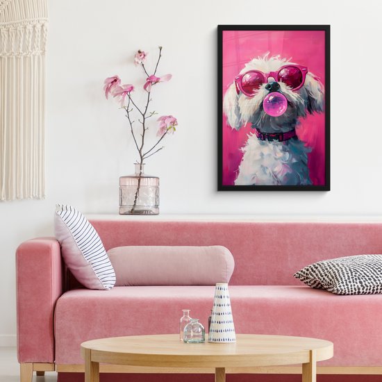Affiche encadrée - Cadre photo 40x60 cm - Posters - Pink - Chien - Bulle - Cadre affiche noir - Décoration - Décoration murale salon - Décoration murale chambre