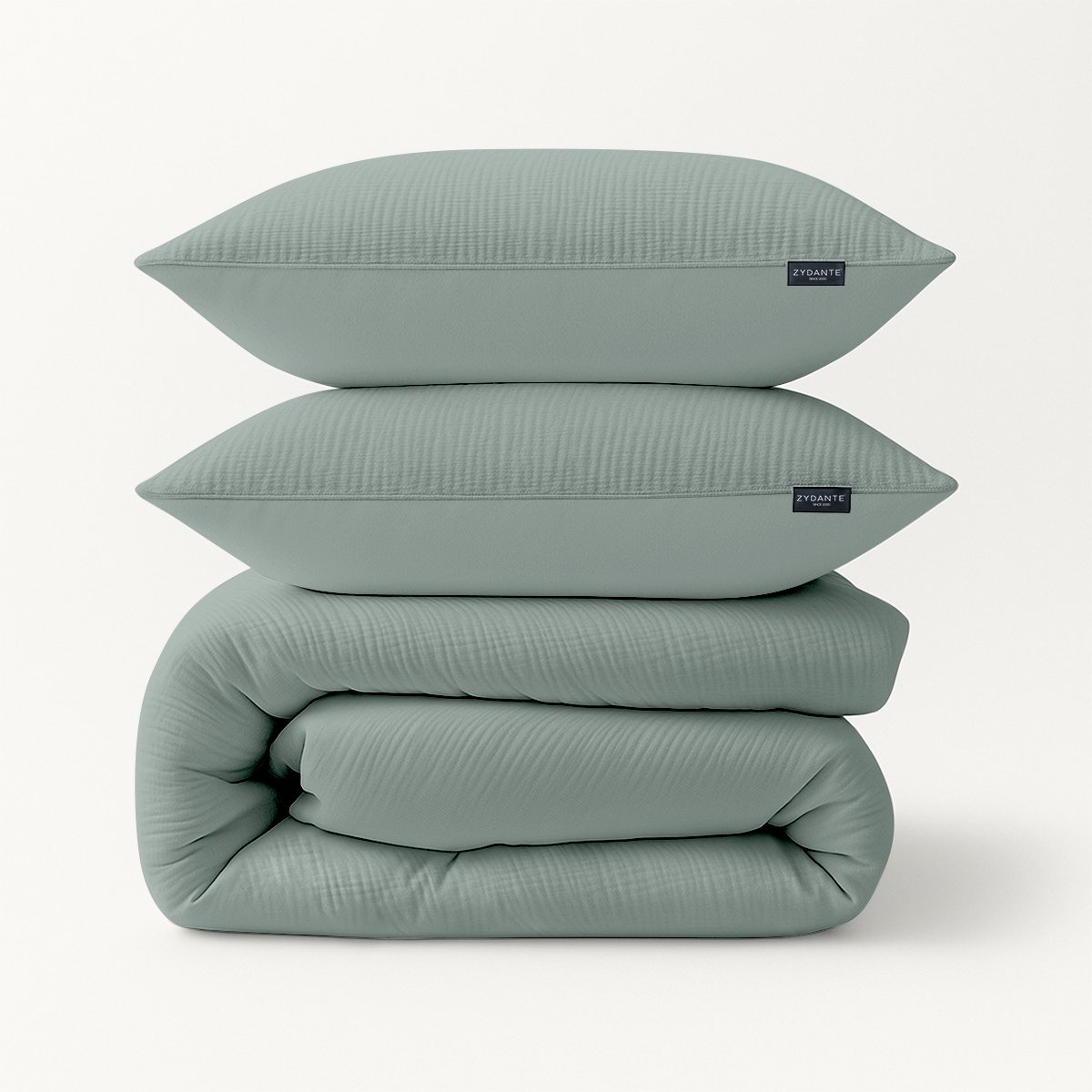 Zydante Dekbedovertrek Set 200x220 cm - Dekbedhoes met 2 Kussenslopen - Mousseline - 100% Katoen - Jade Green