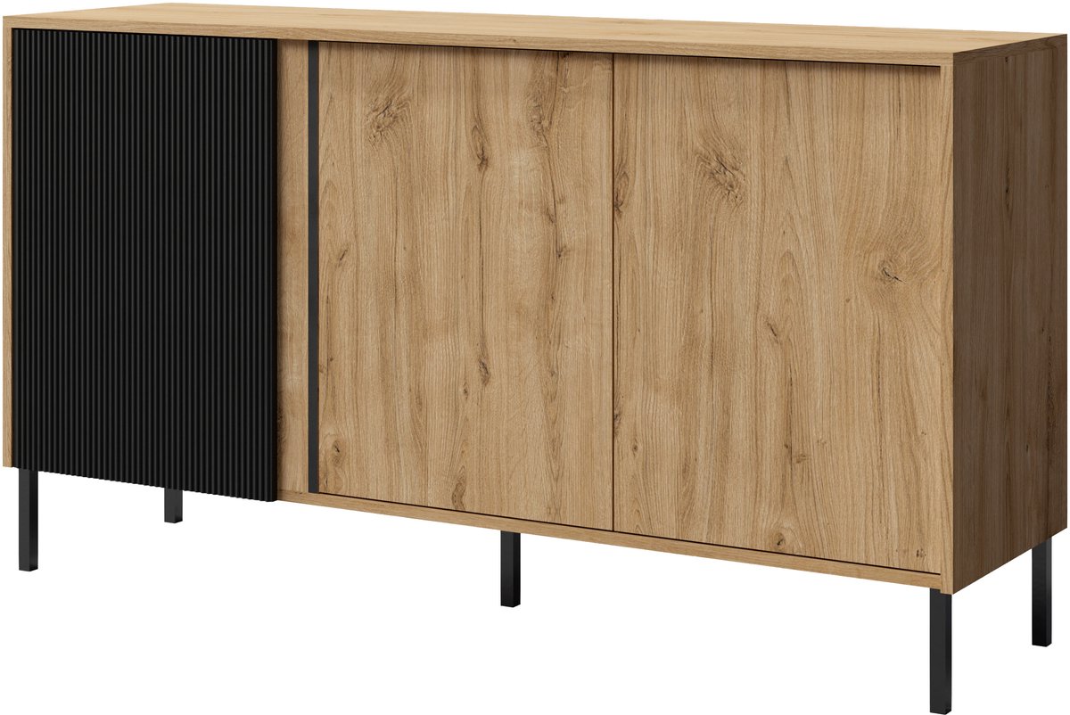 AZ Home Dressior MIA 2 145cm Eiken Zwart Mat Industriele Meubel Moderne Commode Kast Commode Opbergkast Woonkamer 145x80x41cm