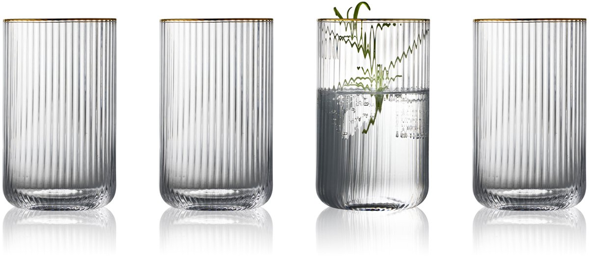 Lyngby Glas Palermo Gold waterglazen - 500 ml - set van 4 - highball drink- & cocktailglazen