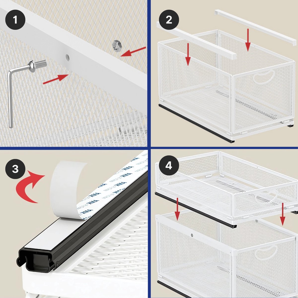 DKE® Keukenlade schuiflade organizer, gootsteenkast en keukenkast organizer, telescopisch keukenrek, maat L 40x24x21,2 cm, wit — cadeau in Cadeau-ideeën - foto 8