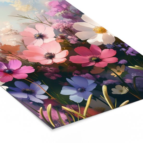 Poster in lijst - Fotolijst 40x60 cm - Posters - Bloemen - Kleurrijk - Bloei - Posterlijst zwart - Decoratie - Wanddecoratie woonkamer - Muurdecoratie slaapkamer