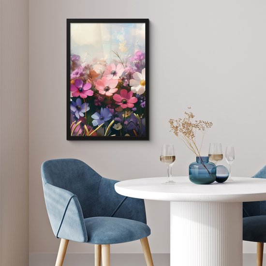 Poster in lijst - Fotolijst 40x60 cm - Posters - Bloemen - Kleurrijk - Bloei - Posterlijst zwart - Decoratie - Wanddecoratie woonkamer - Muurdecoratie slaapkamer