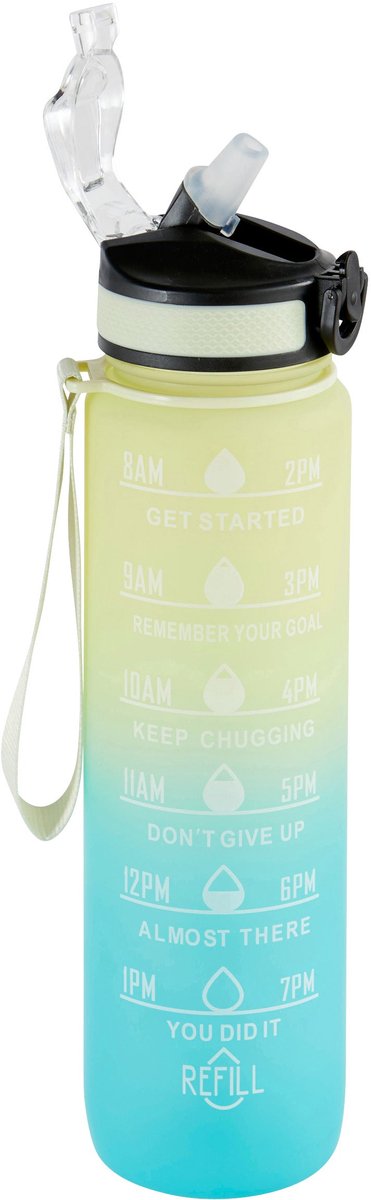 5Five Drinkfles/Sportfles met rietje - 1L - SMART-dop - Geel/Blauw