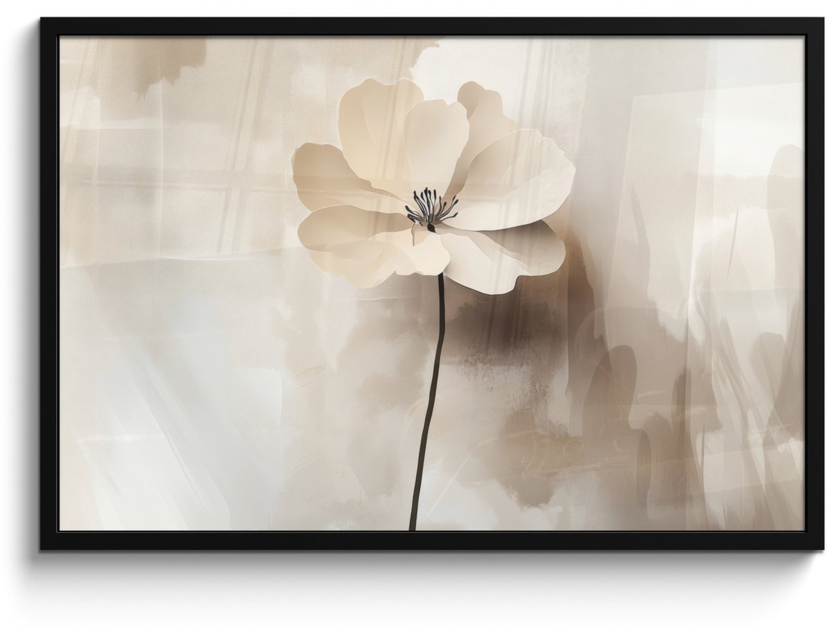 FrameYourWall Poster in lijst - Fotolijst 90x60 cm - Posters - Bloem - Beige - Verf - Schaduw - Posterlijst zwart - Decoratie - Wanddecoratie woonkamer - Muurdecoratie slaapkamer Bloem - Verf