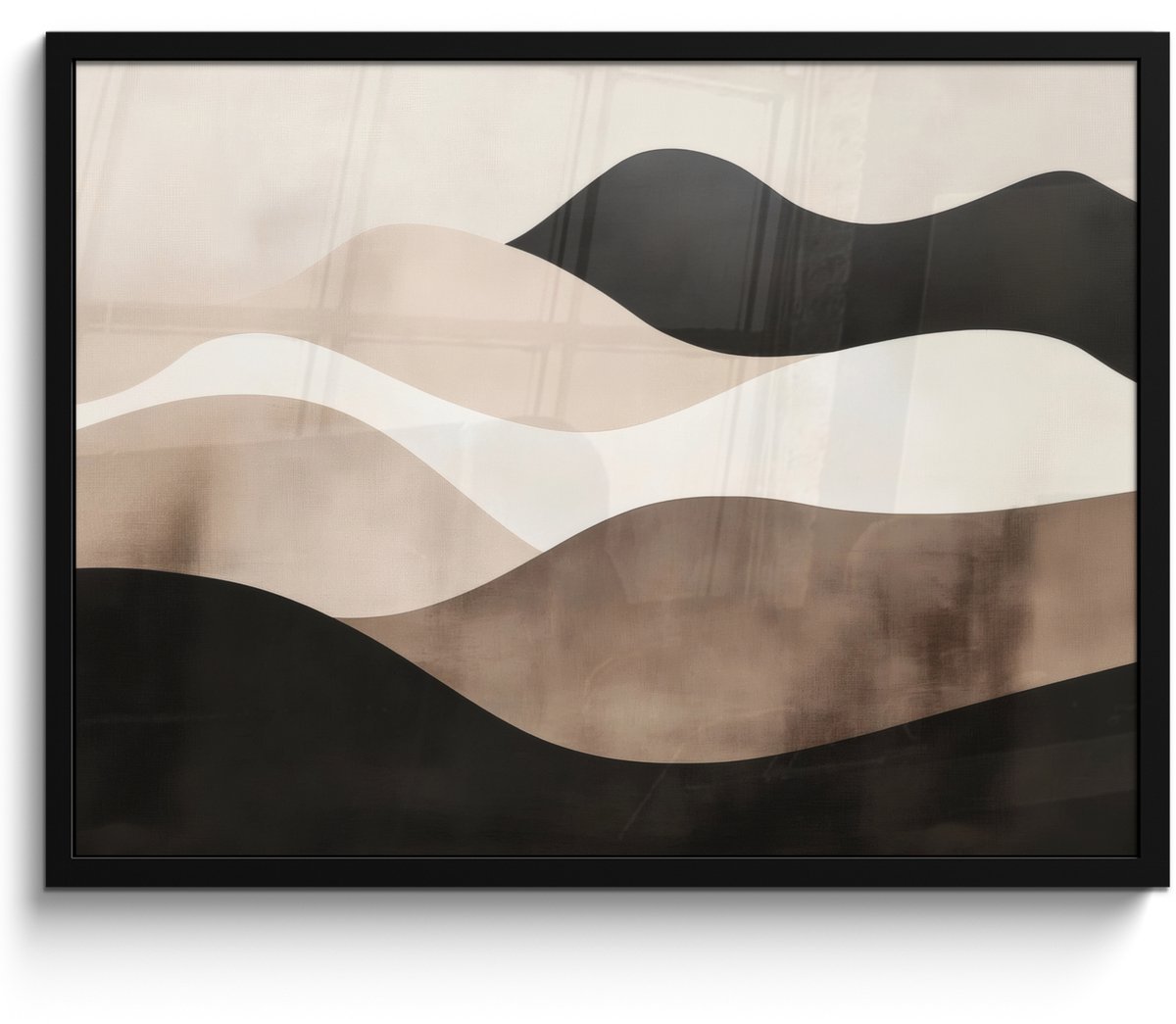 FrameYourWall Poster in lijst - Fotolijst 80x60 cm - Posters - Abstract - Landschap - Golven - Crèmekleur - Posterlijst zwart - Decoratie - Wanddecoratie woonkamer - Muurdecoratie slaapkamer Golven - Abstract - Crèmekleur
