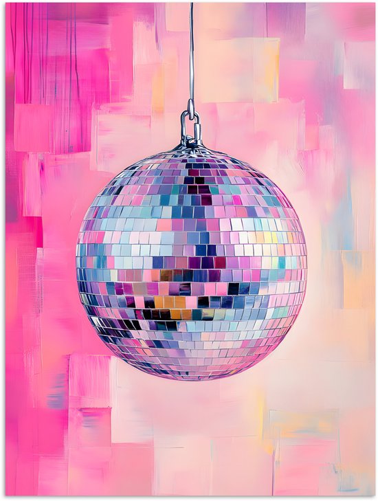 Affiche 60x80 cm - Boule disco - Pink - Peinture - Posters - Décoration chambre - Décoration murale salon - Décoration murale chambre