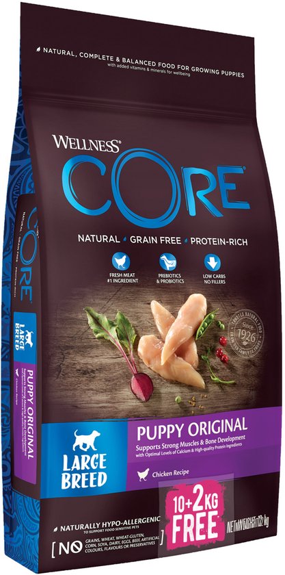 Wellness Core Grain Free Large Breed Puppy Kip - Hondenvoer - 10+2 kg Bonusbag