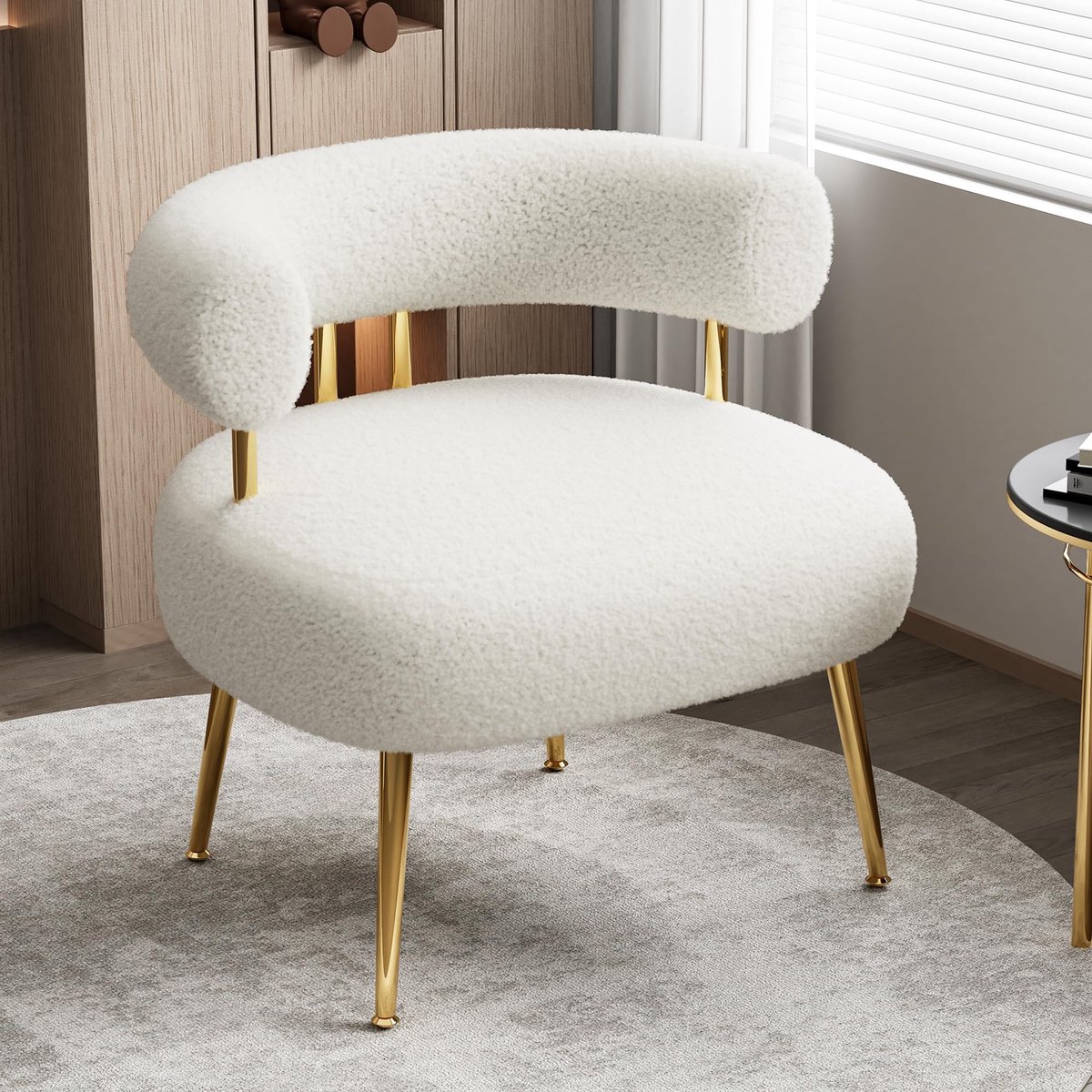SEYNAR Accentstoel Teddy Fauteuil - Moderne Lounge Stoel met Metalen Poten - Pluche Bekleding - Dik Gepolsterd - Voor Woonkamer en Slaapkamer Beige