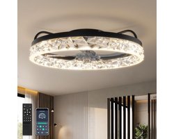 Stille Plafondventilator met Verlichting en Afstandsbediening voor Slaapkamer - Kristallen LED Kroonluchter met Verstelbare Dimfunctie en DC Motor