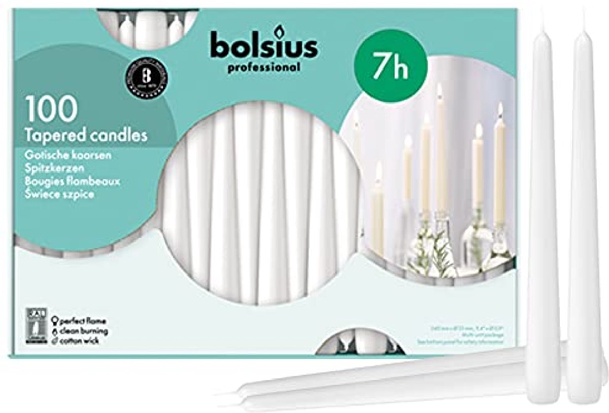 Taps toelopende kaars 10 inch - Pack van 100 - Wit
