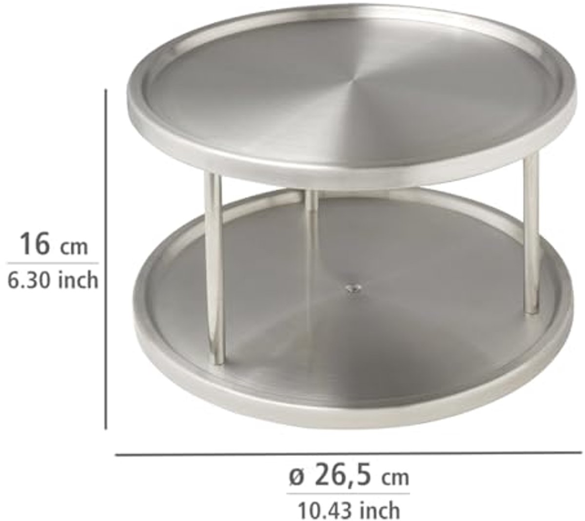 Rotatiekast met 2 Planken, RVS, Ø 26.5x15.5 cm, Zilver Mat - Keukenorganizer