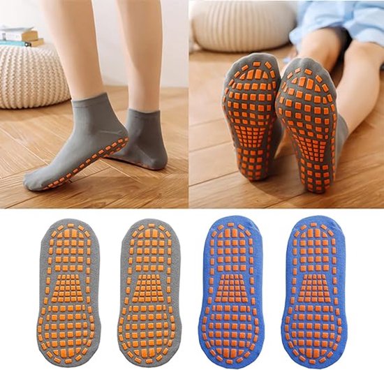 2 paar antislip sokken - Yogasokken - Antislip sokken - Stop sokken - Antislip sportsokken voor volwassenen - Katoen - Sport - Yoga - Pilates - Gymnastiek - Trampolinesokken - Blauw - Grijs - Maten 36-43 van Merkloos — afbeelding 3