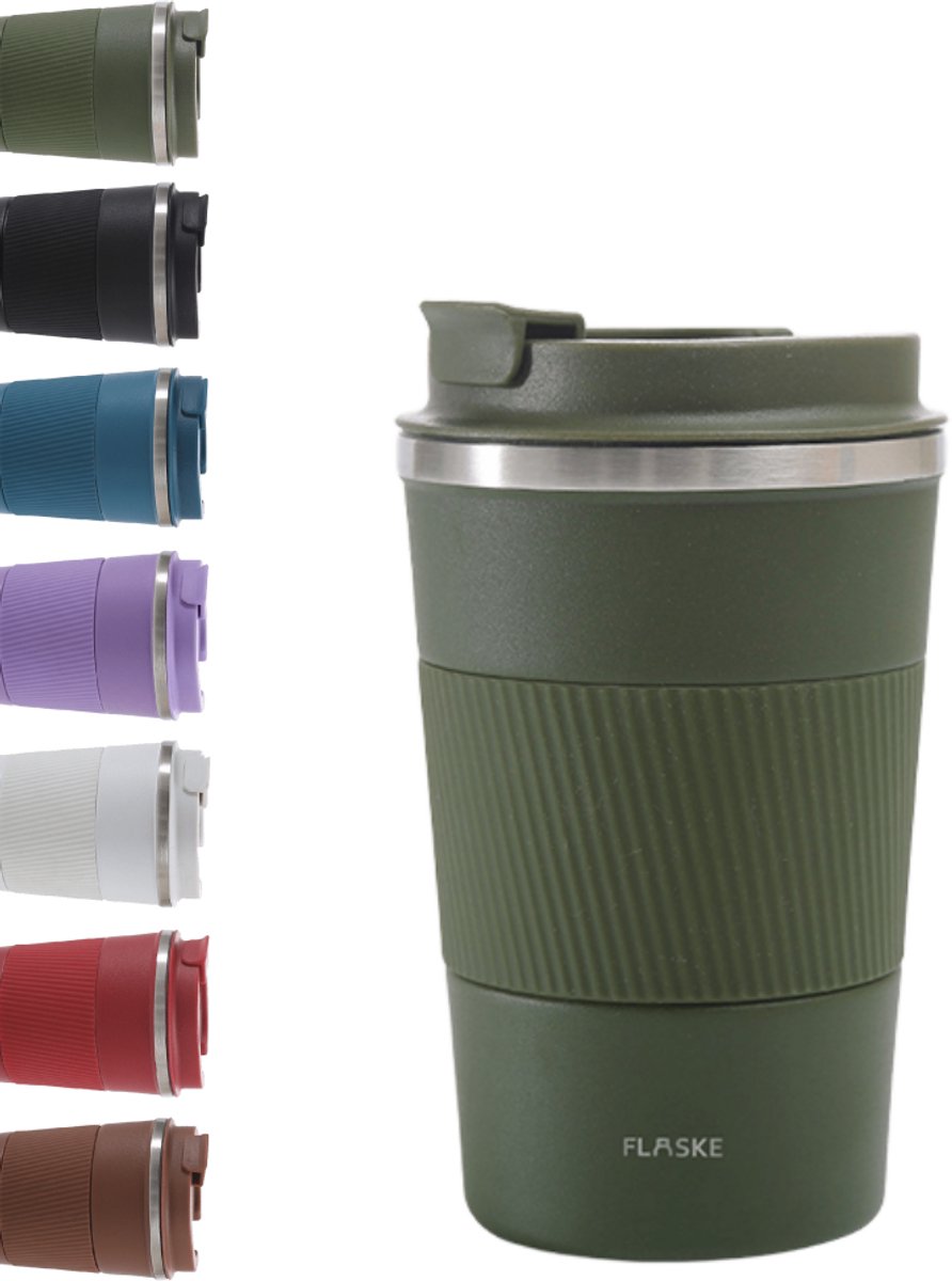 FLASKE Koffiebeker Coffee Cup Big 380ML - Moss - RVS Koffiebeker to Go van 380ML
