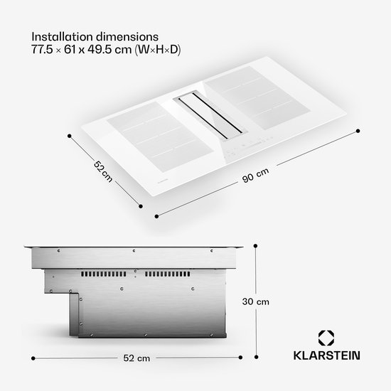 Klarstein Chef-Fusion Down Air System - Kookplaat + Afzuigkap - 7200W - 90 cm - Wit