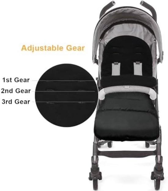 PromoHome Universele Voetenzak voor Kinderwagen - Thermo Voetenzak Winterbescherming met Ritssluiting - Waterdicht Winddicht Machinewasbaar Fleece Voering - Zwarte Baby Voetenzak — afbeelding 2