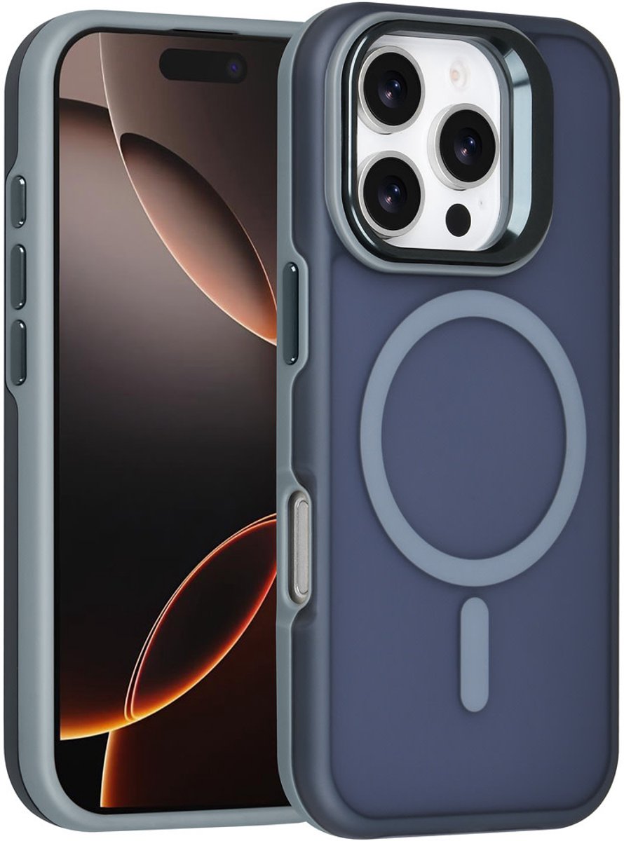 TUNIQ Back cover voor iPhone 16 Pro - MagSafe - Met Camerastand - Grijs