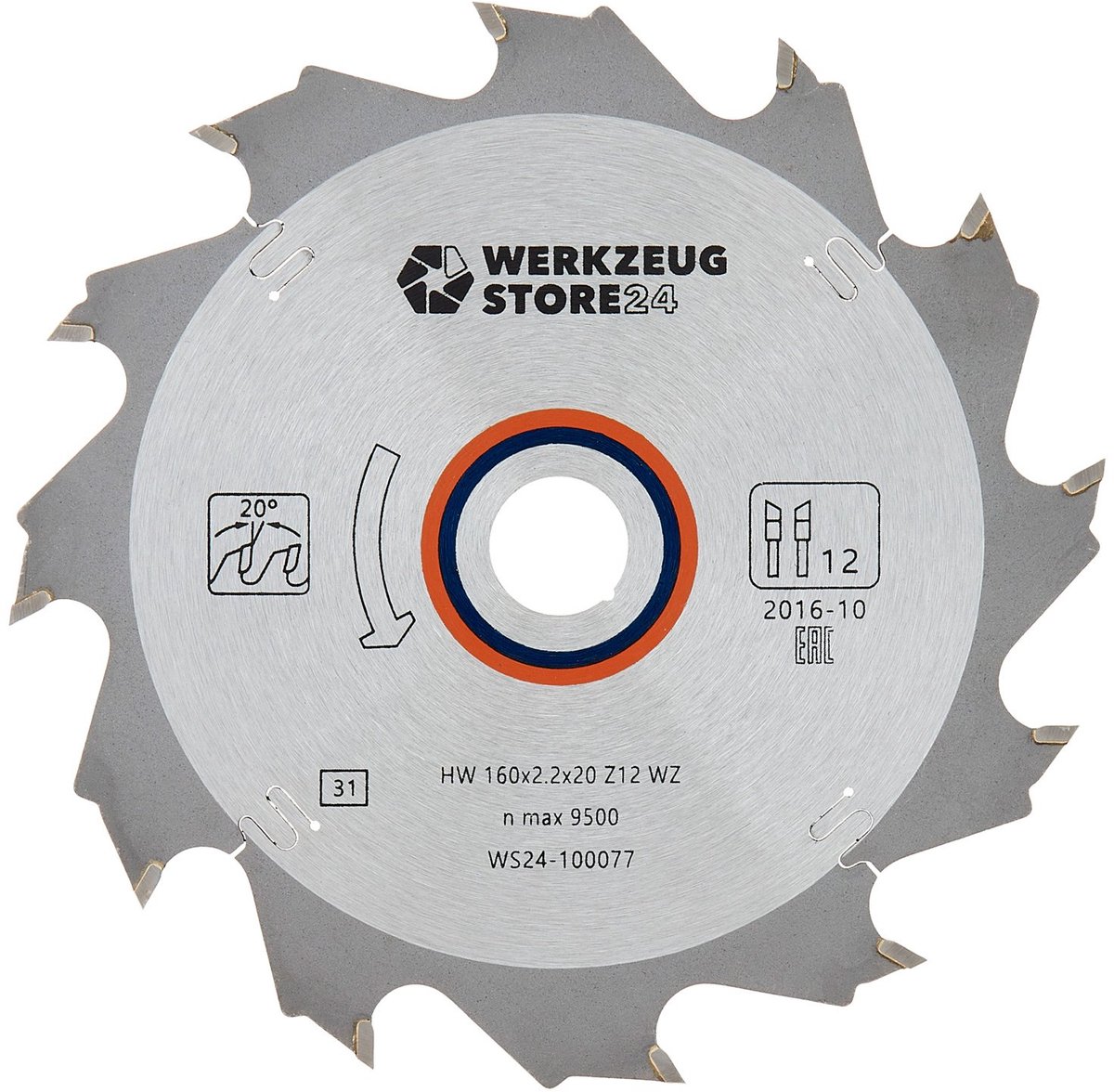 WS24 TCT cirkelzaagblad hout 160 x 2,2 x 20 WZ 12 - WS24-100077
