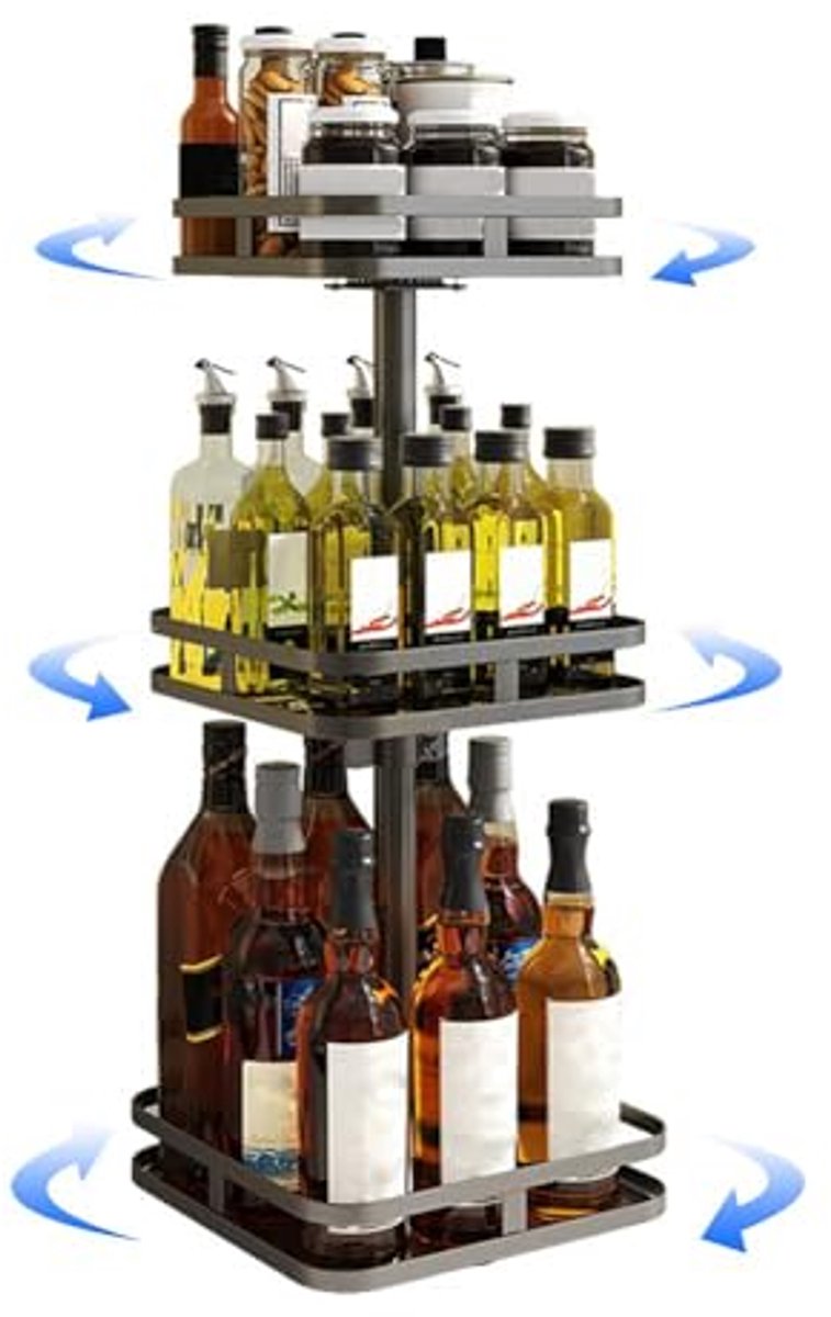 Draaiende Keuken Organizer - 3 Laags Kruidenrek met Antislip Onderzijde