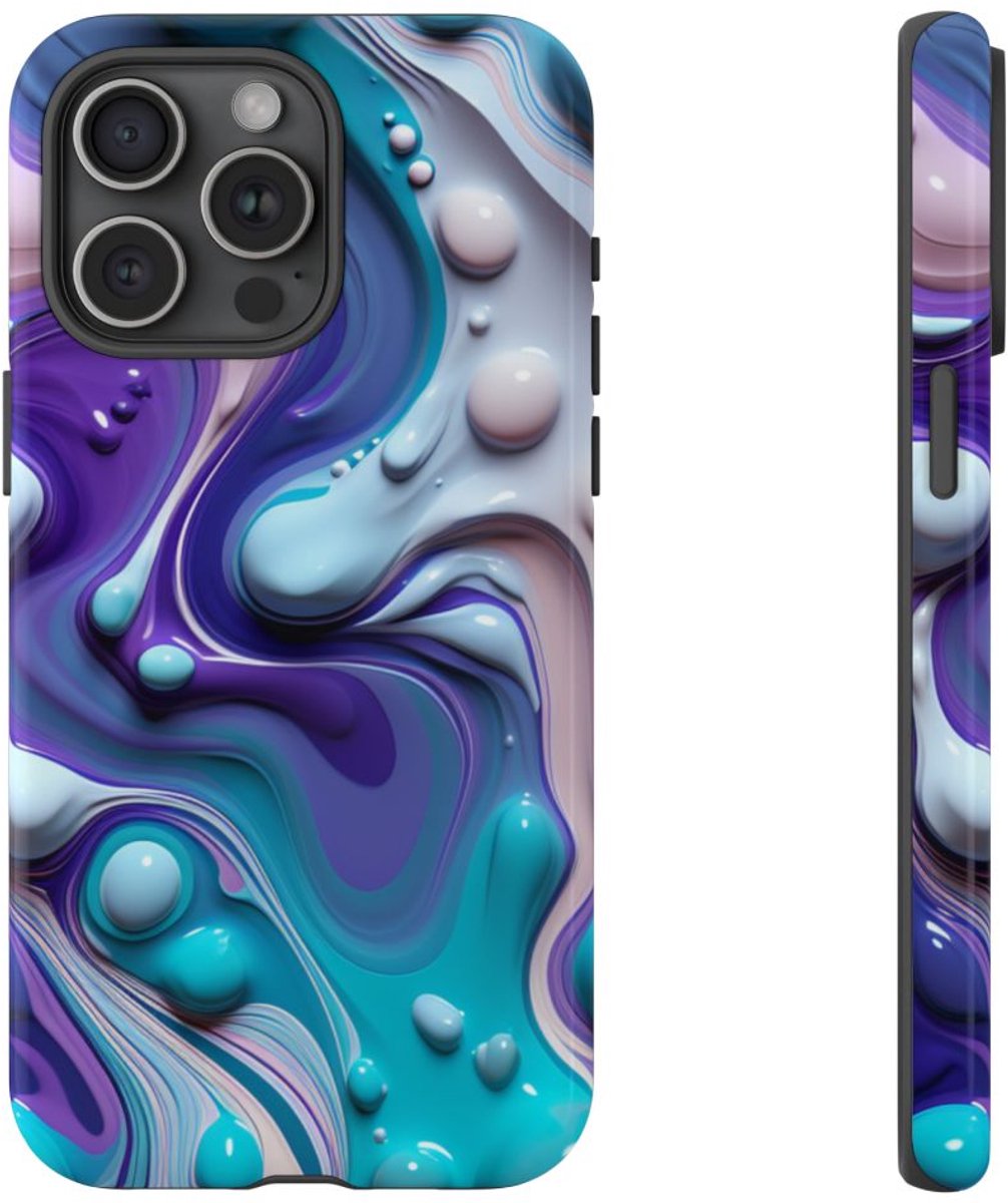 Paars-Blauw Abstract Vloeipatroon – Telefoonhoesje Geschikt voor iPhone 15 Pro Max