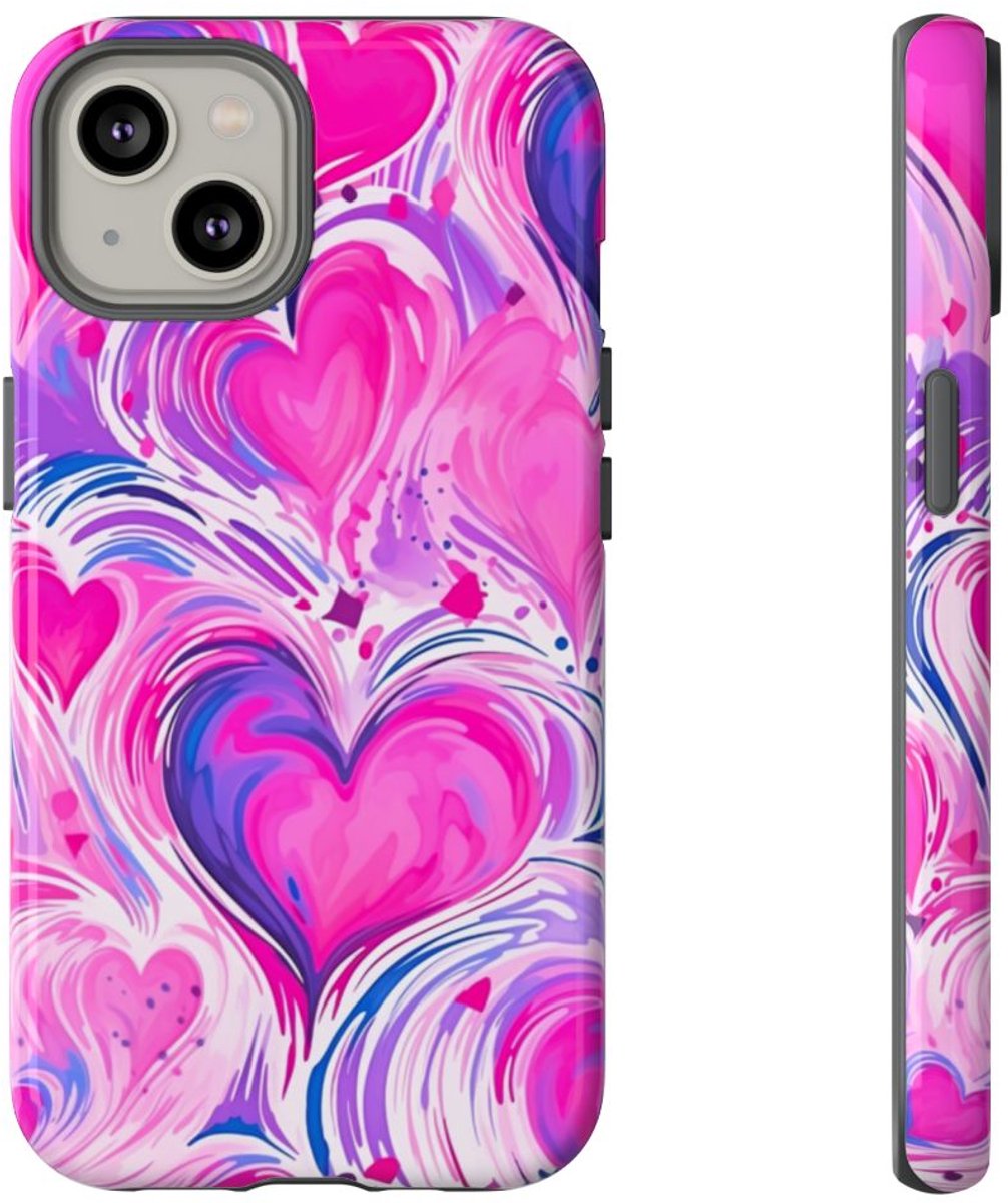 Roze en Paarse Hartjeswerveling – Telefoonhoesje Geschikt voor iPhone 14