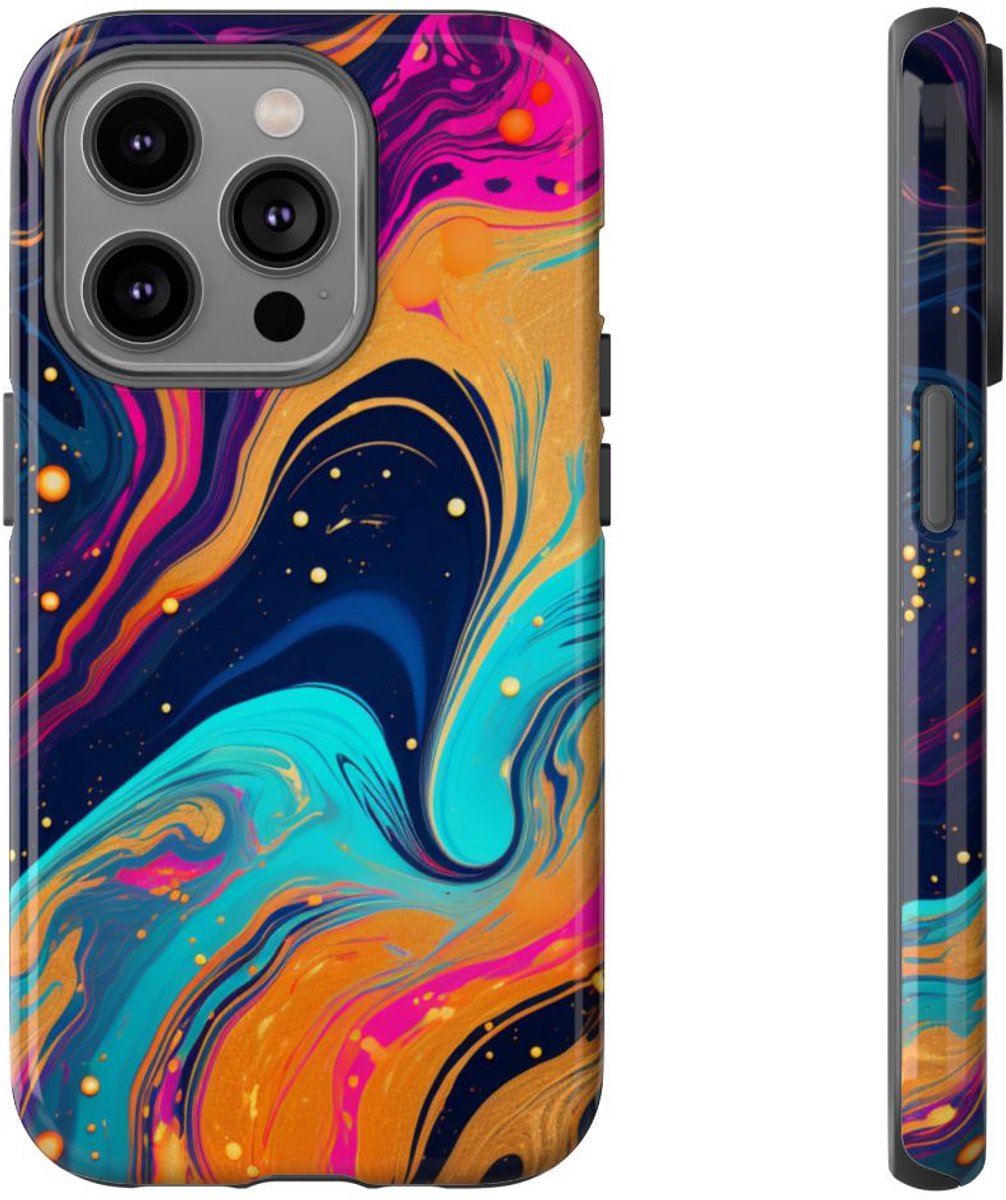 Psychedelisch Neon Marmer Abstract – Telefoonhoesje Geschikt voor iPhone 14 Pro