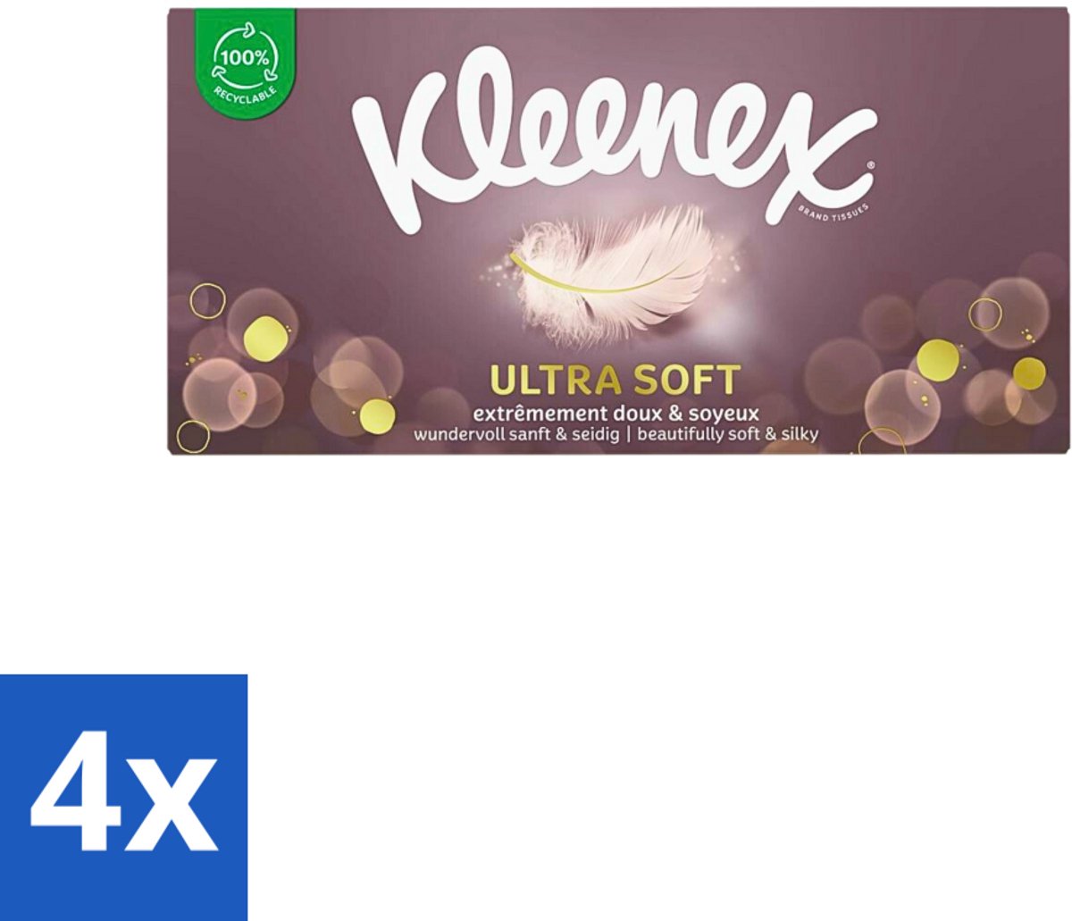 4 x Kleenex Tissues Ultra Soft 64 stuks per verpakking - Kleenex Ultrasoft Tissues - Zachte Tijden - Verkoudheid - Gezicht Opfrissen - Gevoelige Huid
