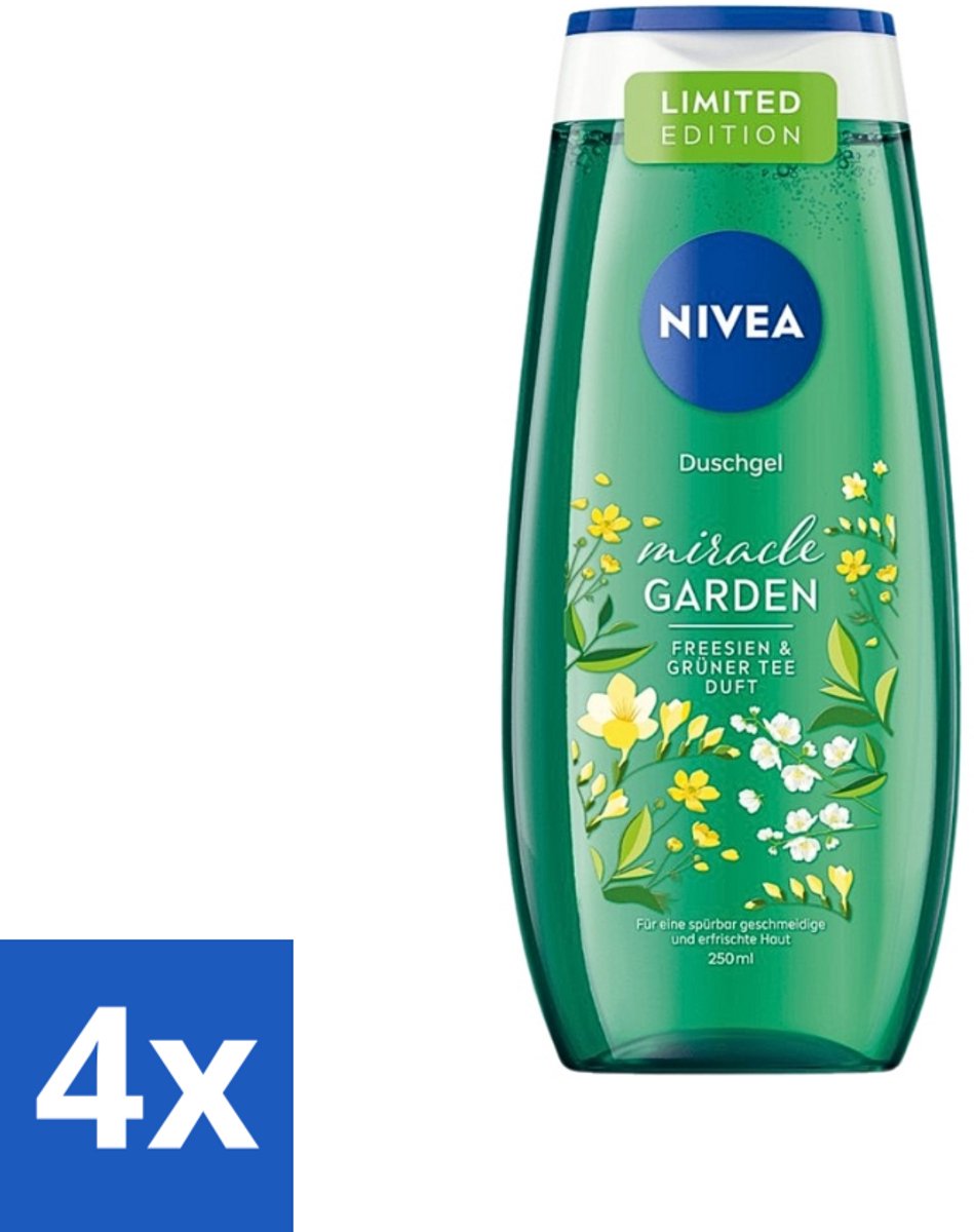 4 x Nivea - Douchegel - Freesia & Groene Thee - 250 ml - Douchegel Freesia Groene Thee - Douchegel Voor Huidverzorging - Frisse Geur Douchegel - Hydraterende Douchegel - PH-huidneutraal