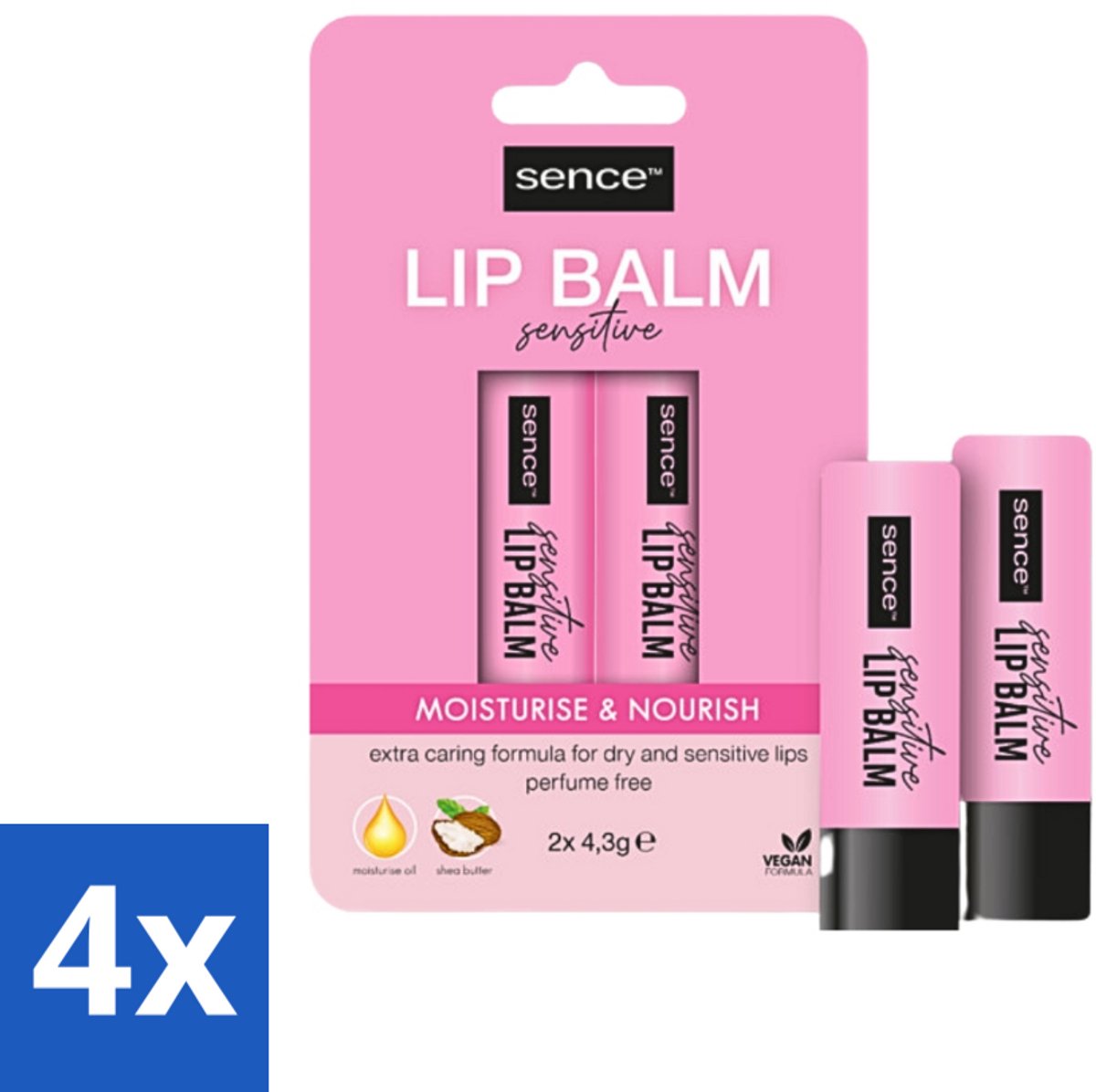 4 x Sence Lippenbalsem Sensitive 2 stuks per verpakking - Lippenbalsem - Voedend Lippenbalsem - Hydraterend Lippenbalsem - Droge Lippen - Gezonde Lippen
