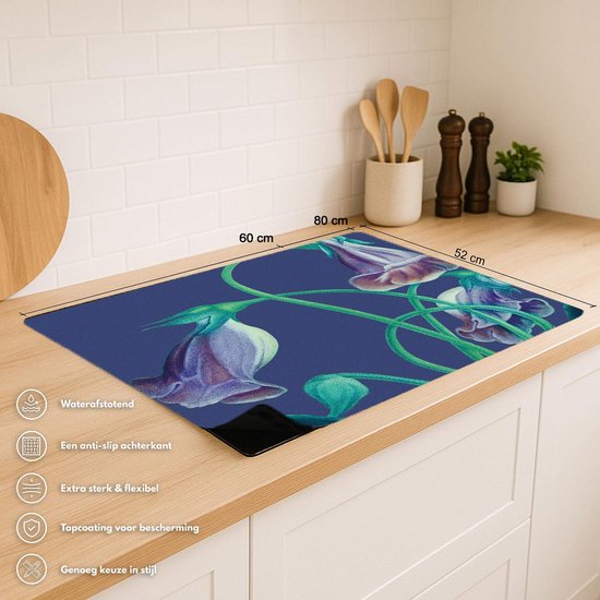 KitchenMundo© Inductie Beschermer Stilleven Bloemen Roze 81x52 cm - Afdekplaat Beschermende Mat Keuken Inductiekookplaat Beschermer Anti Slip Mat - Schilderij - Pastel