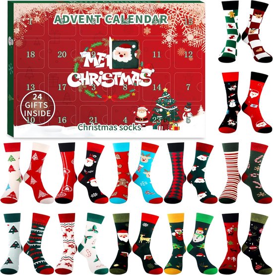 Calendrier de l'Avent 2025 - 24 paires de chaussettes de Noël surprises - Cadeau de Noël 2025 pour femme - Chaussettes de Noël pour femme - Katoen - Compte à rebours jusqu'à 24 jours