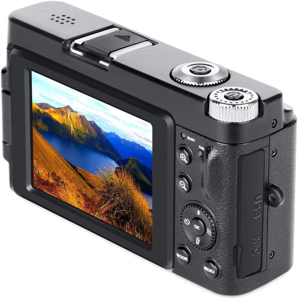 48MP 4K Ultra HD Compacte Digitale Camera met Dubbele Lens, Autofocus, Selfie IPS-scherm, voor Reizen, Afstuderen (BLACK