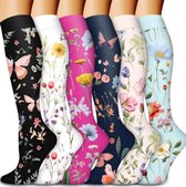 6 paires de chaussettes de compression pour femmes - Chaussettes de compression longues pour femmes - Convient pour la course, le sport et les voyages (S/M)