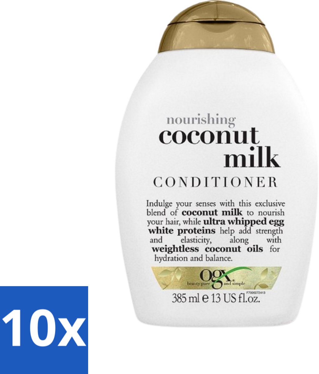 10 x OGX - Coconut Milk - Conditioner - Voedend - Herstel & Glans - 385 ml - Kokosmelk Conditioner - Voedend Haar - Herstel Haar - Glans Haar - Droog Haar