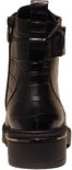 Bottines noires à imprimé crocodile, fermeture éclair, boucle et semelle épaisse.